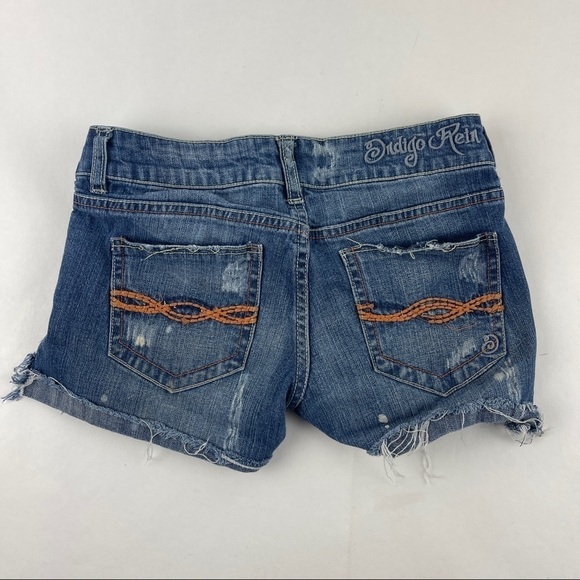 Indigo Rein Jean Shorts Womens Size 1 Skinny Distressed Blue Denim - Picture 7 of 9